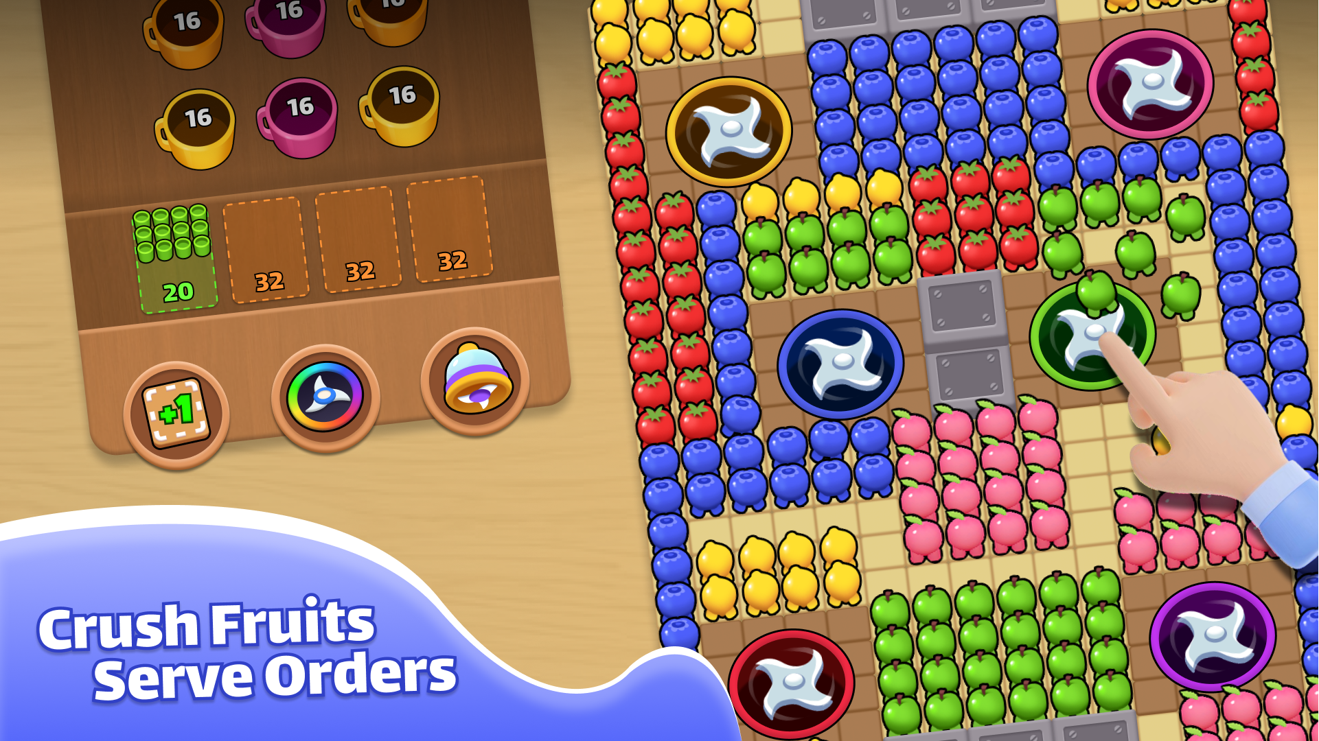 Juicy arcade board with colorful cups